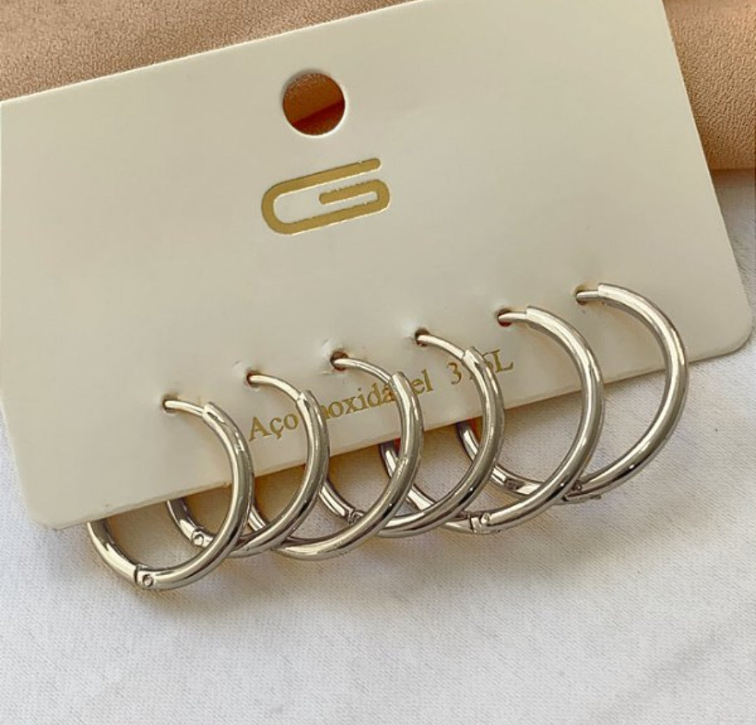 kit 3 pares de brincos argola aço inoxidável 316l