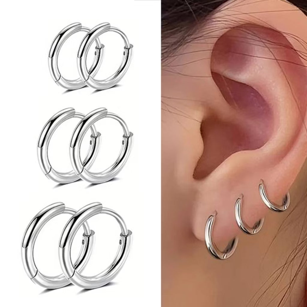 kit 3 pares de brincos argola aço inoxidável 316l