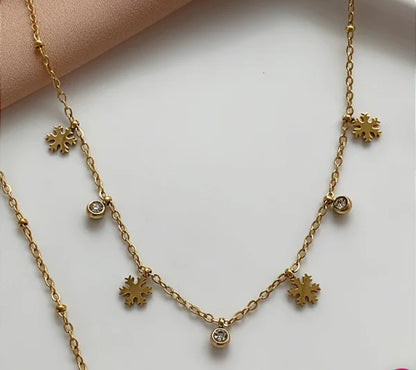 Colar floquinhos de Neve dourado aço inoxidável 316L