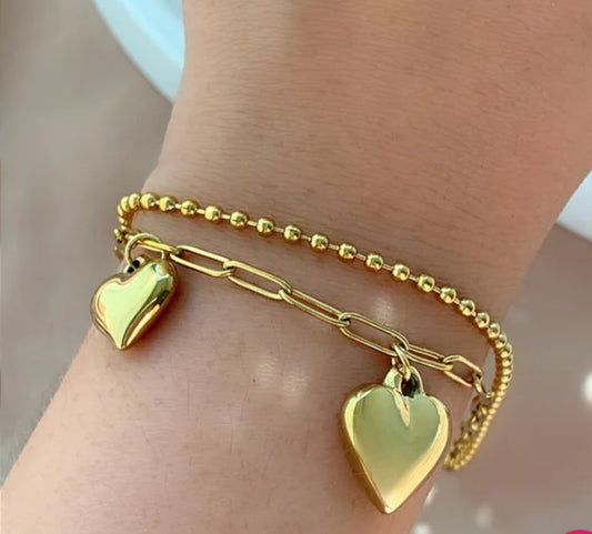 Pulseira dupla elo cartier 2 corações