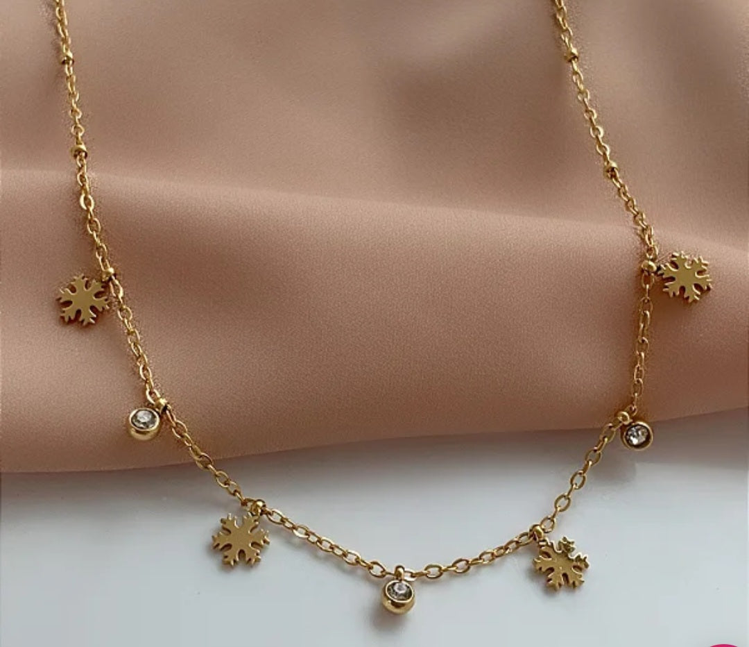 Colar floquinhos de Neve dourado aço inoxidável 316L