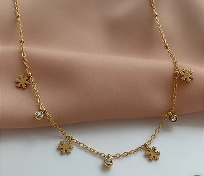 Colar floquinhos de Neve dourado aço inoxidável 316L