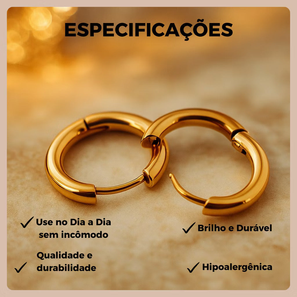 kit 3 pares de brincos argola aço inoxidável 316l