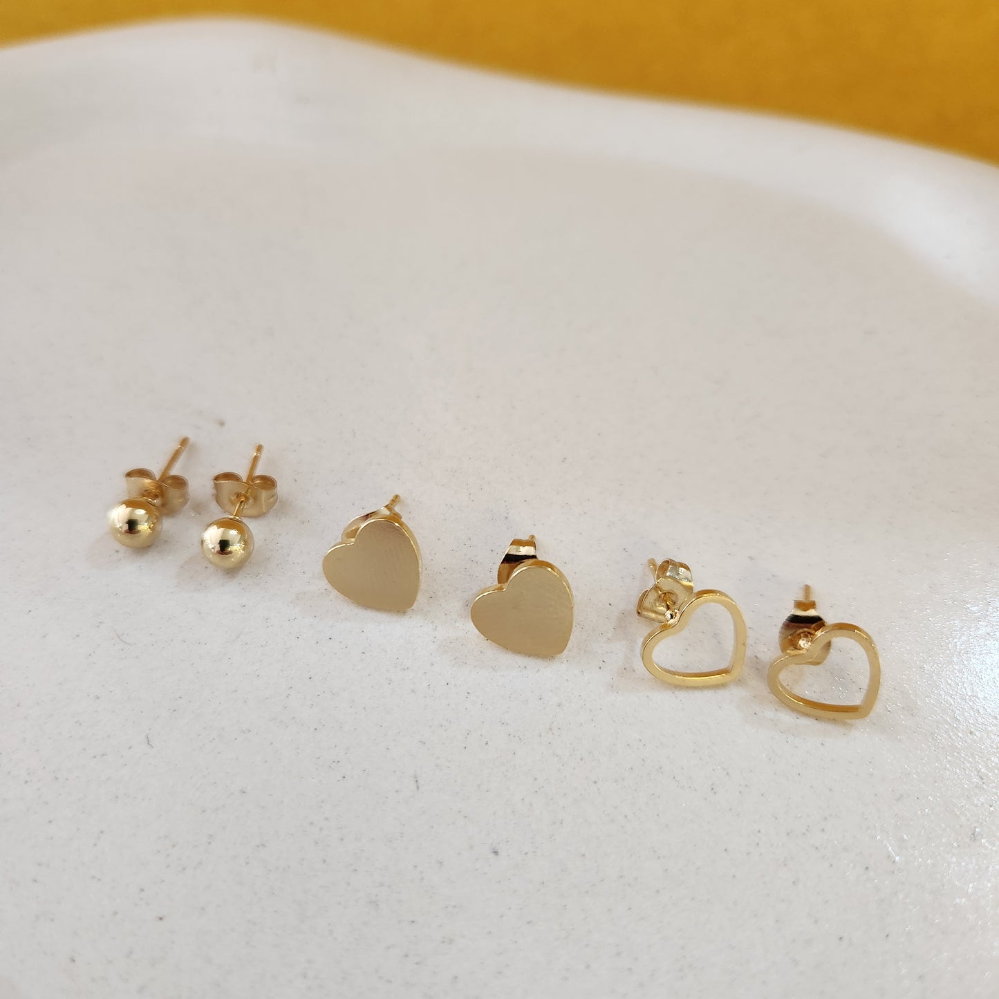 kit 3 pares de brincos delicado aço inoxidável dourado