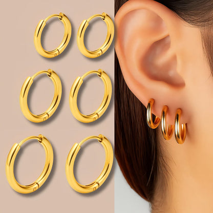 kit 3 pares de brincos argola aço inoxidável 316l
