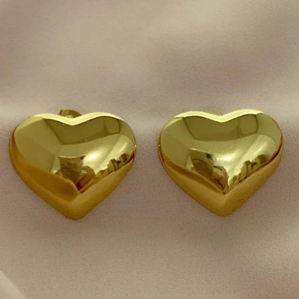 Brinco Coração Helena aço inoxidável dourado