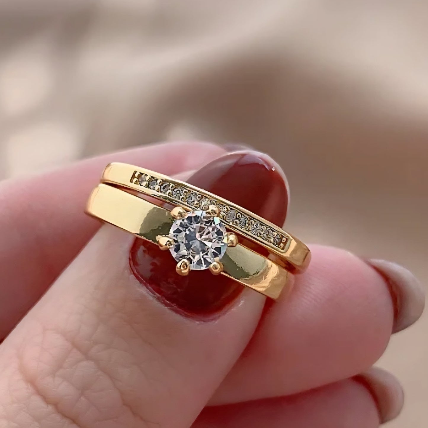 kit aliança cravejada e solitário zircônias folheados a ouro 18k